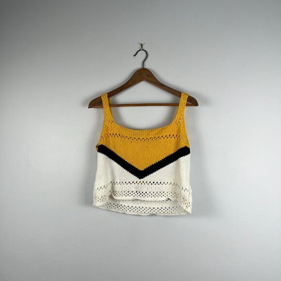 boohoo women knitted crop cami top yellow, white black size 14 - Picture 2 of 9